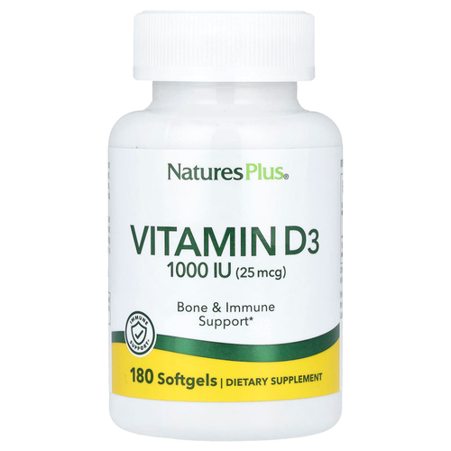 NaturesPlus, витамин D3, 25 мкг (1000 МЕ), 180 капсул