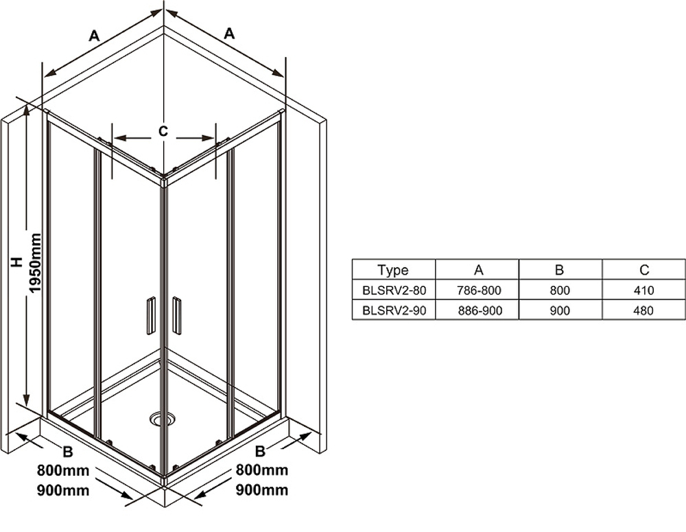Душевой уголок Ravak Blix BLSRV2-90 90x90 X1LM70300Z1 профиль Черный стекло Transparent