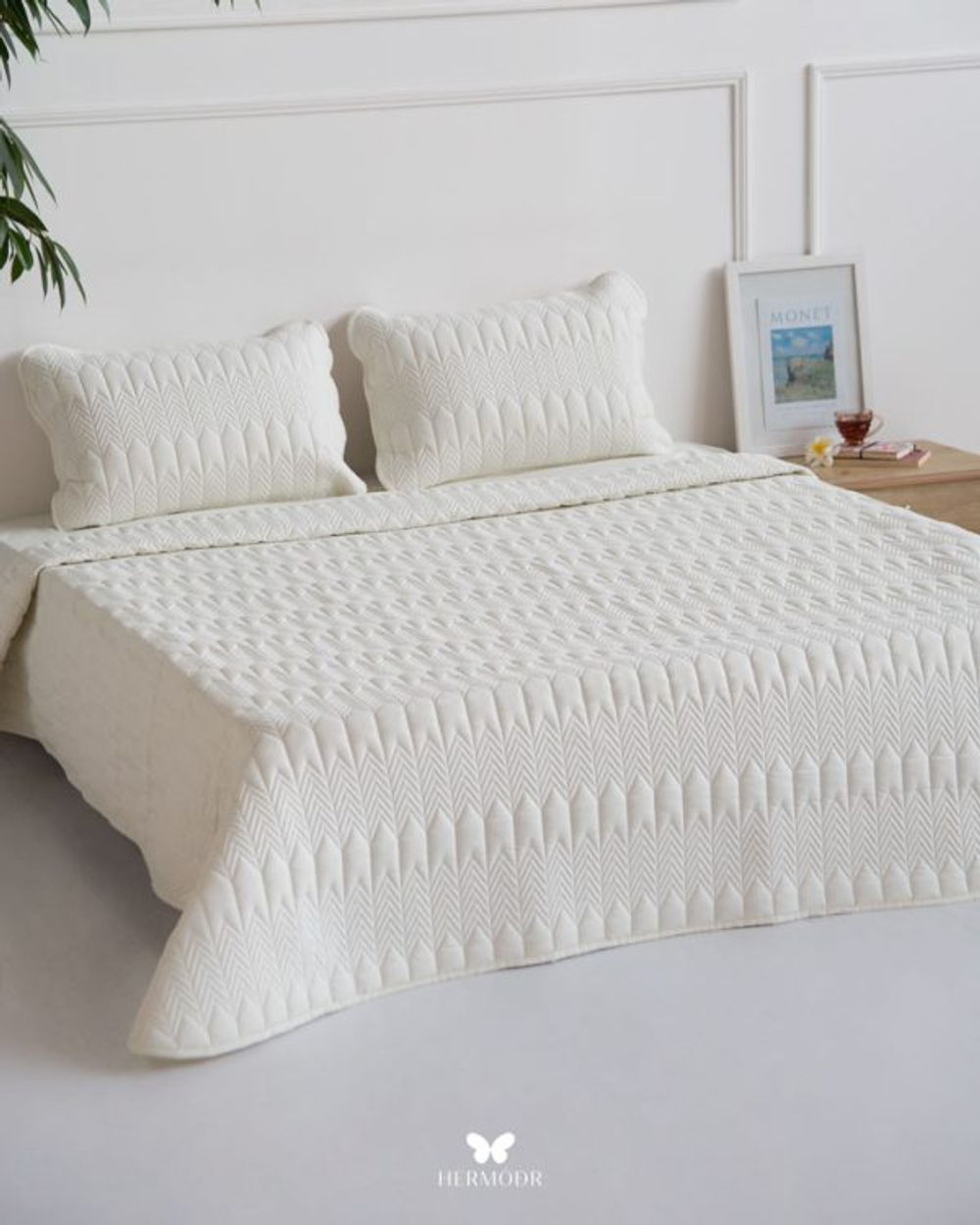 Комплект стеганного покрывала и 2 наволочек Kaj White Hermodr 130220317 Иран