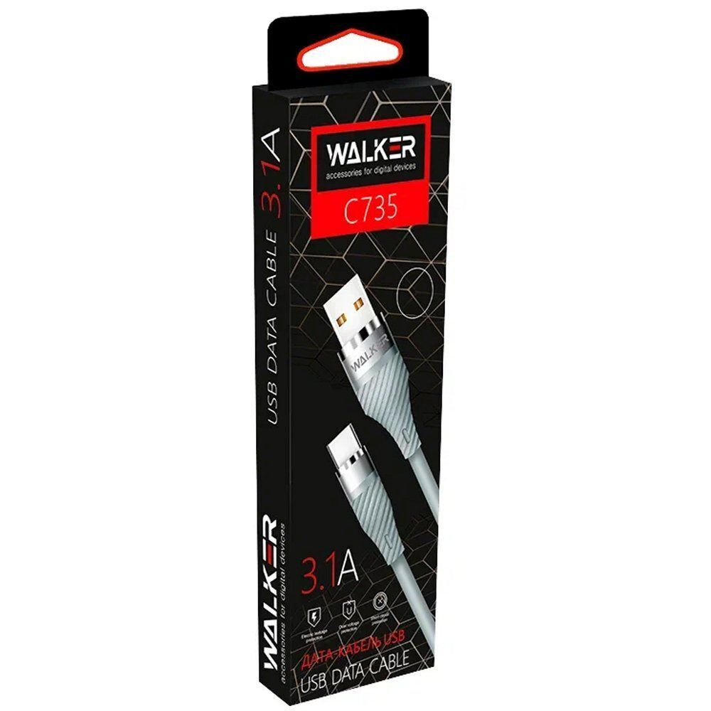 Кабель USB "WALKER" C735, 3.1А, Micro USB, поддержка QC, черный
