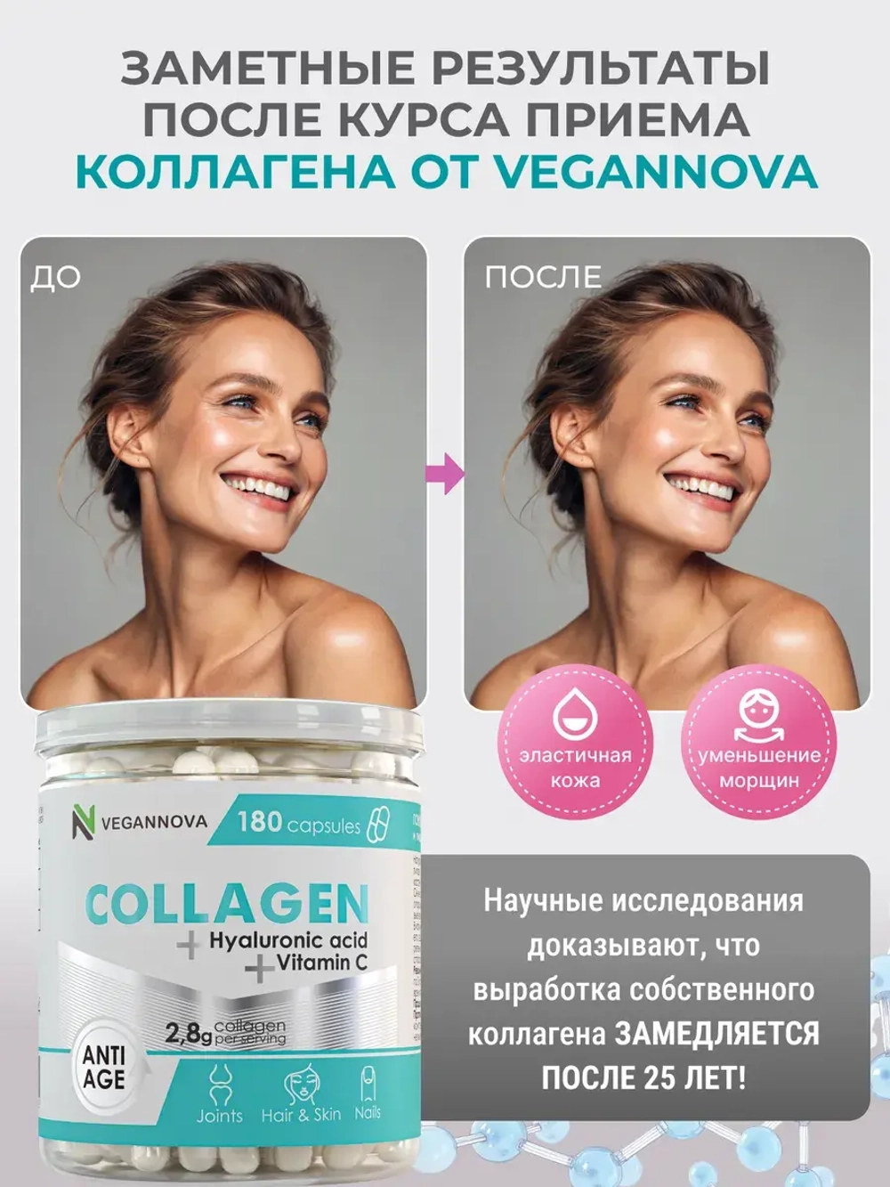 Набор Коллаген+витамин С (180 капсул) и Омега-3 (180 капсул)