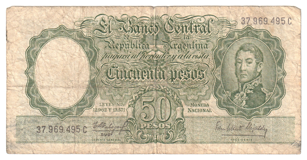 Argentina, 50 Pesos, 1955 - 1968, F