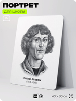 Портрет для школы в кабинет астрономии "Николай Коперник", стенд школьный для класса, деятели науки для оформления классного уголка, 40х30 см, Silver Plane x Айдентика Технолоджи