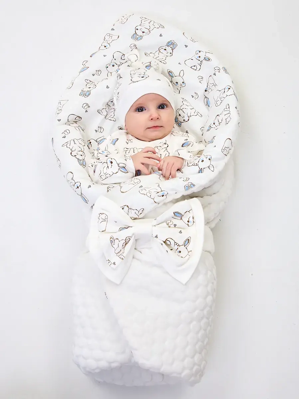 Летний конверт плюшевый на выписку для новорожденного