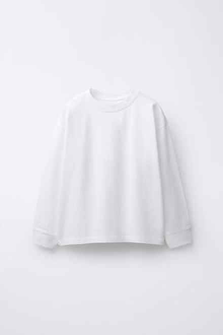 ZARA ФУТБОЛКА С КРУГЛЫМ ВЫРЕЗОМ И ДЛИННЫМИ РУКАВАМИ, ЭКРЮ