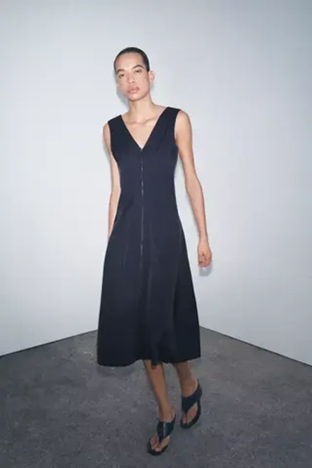 ZARA ПЛАТЬЕ МИДИ ИЗ КОЛЛЕКЦИИ ZW С МОЛНИЕЙ, МОРСКОЙ СИНИЙ