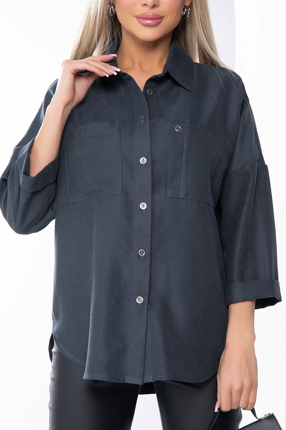 Рубашка из микровельвета (темно-серая) Б8276 LT Collection (Акция)