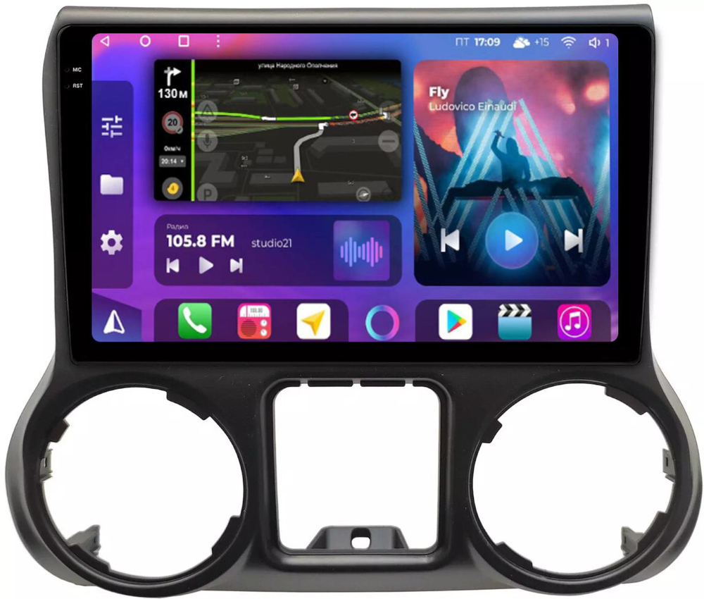 Магнитола для Jeep Wrangler 3 2014-2018 - FarCar BM10-2K-9566 монитор 10.36" 2K QLED на Android 14, TS10, 4+32Гб, CarPlay, 4G SIM-слот