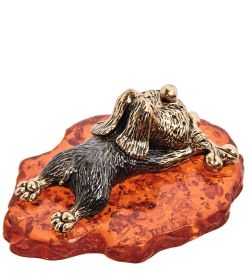 Народные промыслы AM-3175 Фигурка «Собака Жадина» (латунь, янтарь)