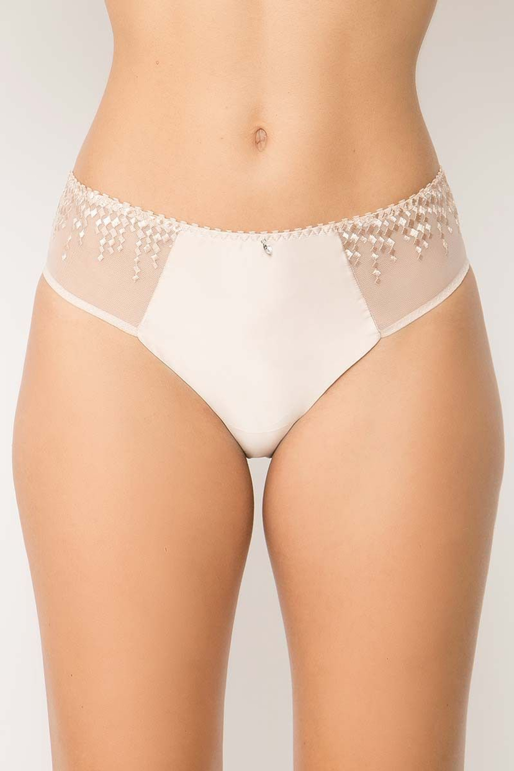 Трусы-слипы Jane с полупрозрачными вставками с вышивкой (Размер: 42) (Цвет: бежевый)