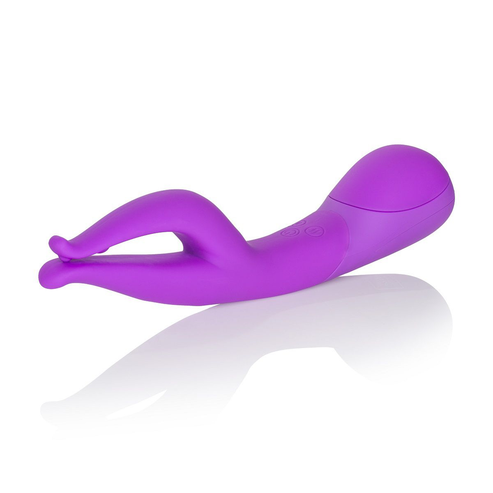 Фиолетовый вибромассажер Impress Dual Kiss со стимуляцией клитора - 15 см. (Цвет: фиолетовый)