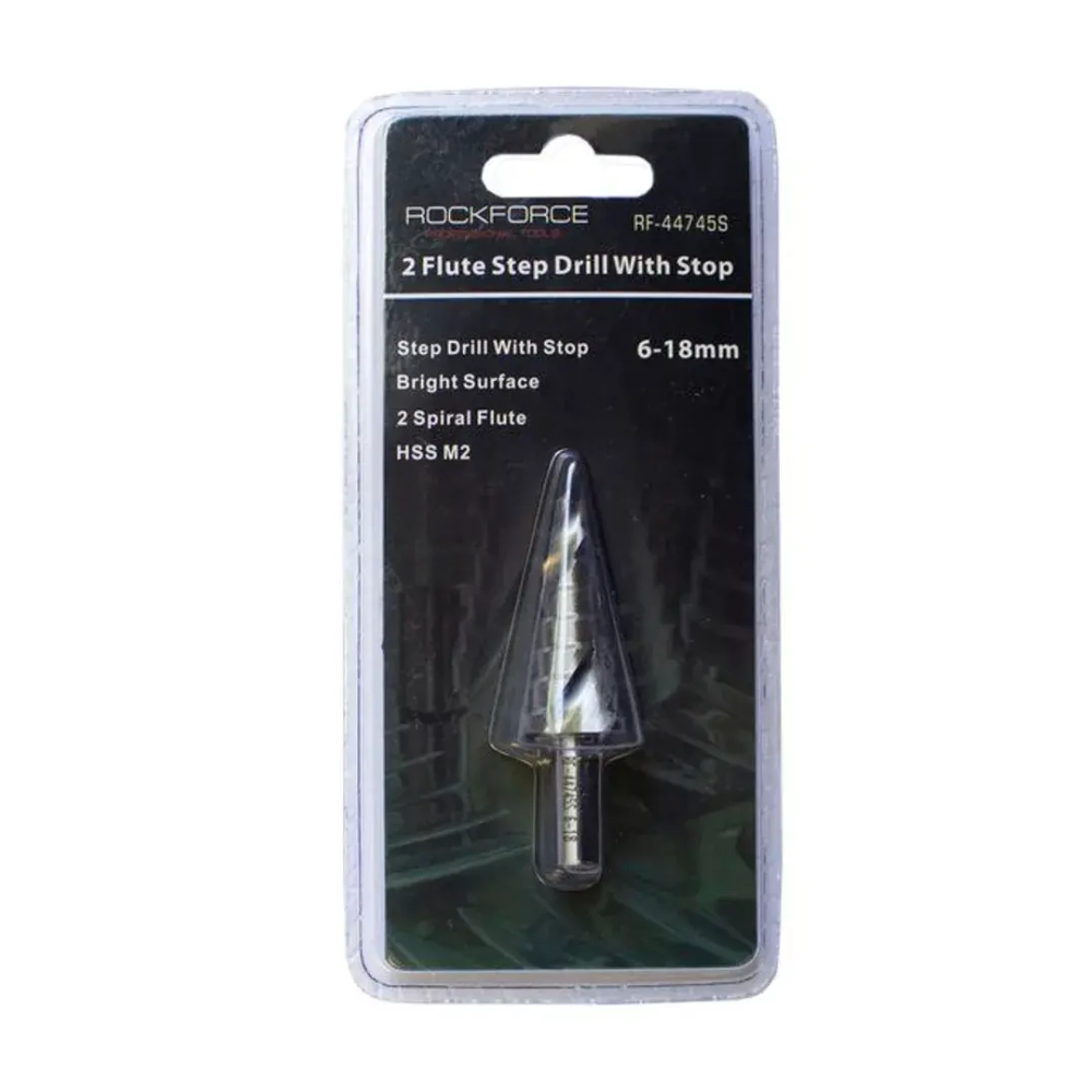 Сверло ступенчатое спиральное HSS M2(6-18мм), в блистере RockForce##Rock FORCE RF-44745S