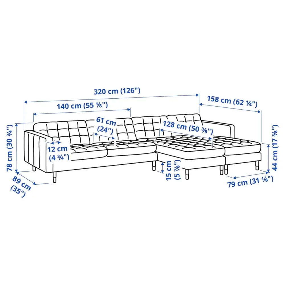 4-местный диван с шезлонгом - IKEA LANDSKRONA, 78x320см, оранжевый, ЛАНДСКРУНА ИКЕА