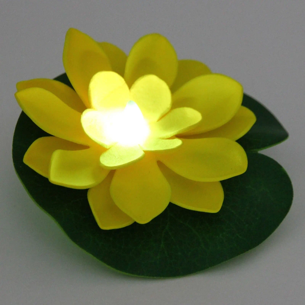 Растение водоплавающее «Кувшинка» d-10 см от контакта с водой, желтый с подсветкой (RGB)