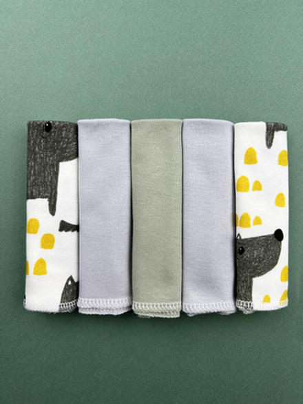 Платочки сет из 5 штук LooJoo Волки / Серый шелк / Шалфей