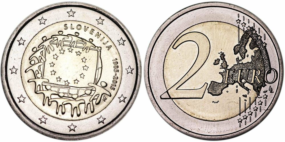 Словения 2 евро, 2015 30 лет флагу Европейского союза UNC