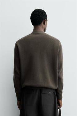 ZARA КАРДИГАН ИЗ РЕЛЬЕФНОГО ХЛОПКА, КОРИЧНЕВЫЙ