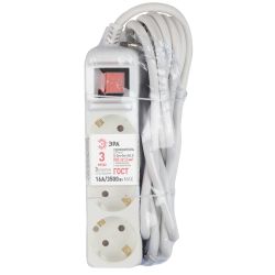 Удлинитель электрический ЭРА U-3es-3m-3x1,5 с заземлением с выключателем 3 розетки 3м ПВС 3x1,5мм2 16А