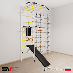 Шведская стенка Sv Sport усиленная 6250 (Турник рукоход/Брусья/Скамья/Канат/Кольца/Лестница/Канатный лаз)