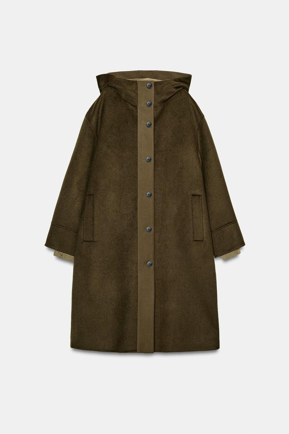 ZARA ПАРКА ИЗ СМЕСОВОЙ ШЕРСТИ ZW COLLECTION LIMITED EDITION, ХАКИ