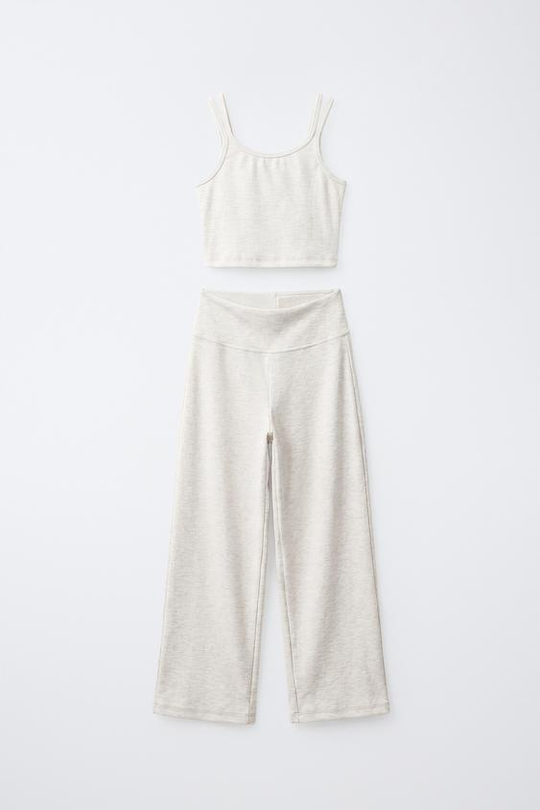 ZARA КОМПЛЕКТ В РУБЧИК ИЗ ТОПА И ПРЯМЫХ БРЮК, СЕРЫЙ МЕЛАНЖ