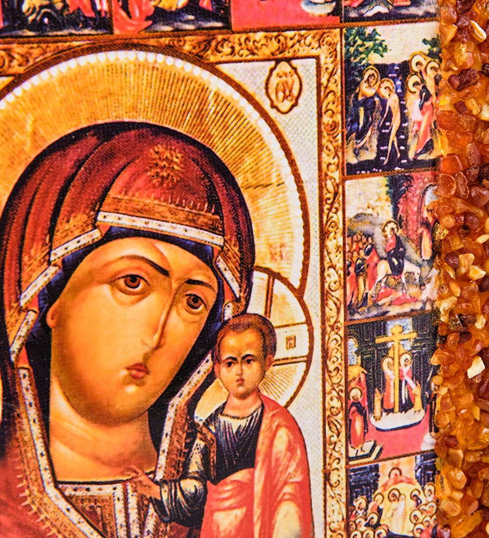 AMB-51/17 Икона «Казанская Божией Матери» (с янтарной крошкой) дер.рамка 21х30