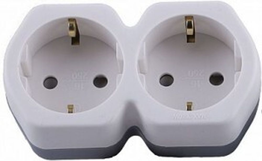 Сетевой разветвитель FERON 2 гнезда 16 А с/з белый/серый