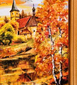 AMB-74/55 Картина «Часовня в лесу» (с янтарной крошкой) дер.краш.рамка 12х15