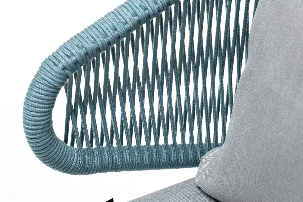 "Милан" кресло плетеное из роупа, каркас алюминий светло-серый (RAL7035) муар, роуп бирюзовый круглый, ткань светло-серая