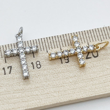 Подвеска Крест, цвет золото, фианиты, размер 18*12 мм, цена за 1 шт