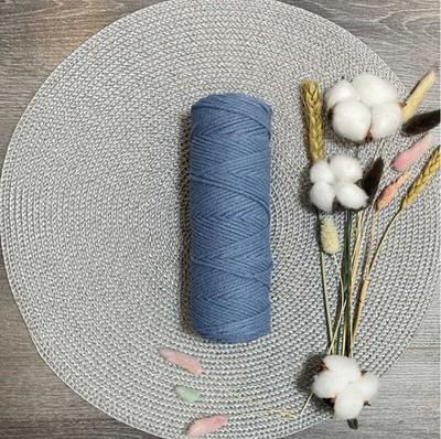 Шнур хлопковый без сердечника, d 4 мм, джинс