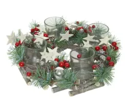 Настольная композиция - подсвечник Рождественский мотив 22*8 см., Kaemingk (720050)