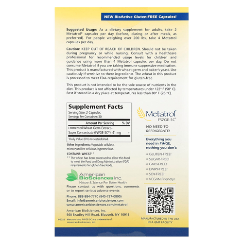 American Biosciences, Metatrol®, Fermented Wheat Germ Extract, 60 Vegetarian Capsules