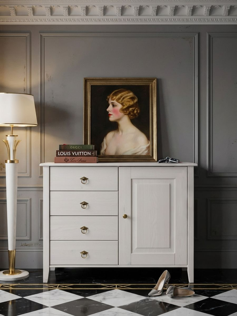 Комод, 103х43х79, Боцен, с ящиками, для одежды и игрушек, под телевизор, из массива дерева, белый, Dipriz