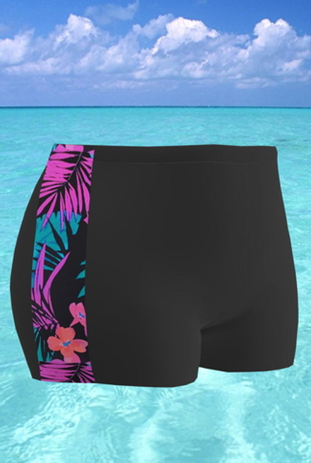 Шорты купальные 17115 розовые цветы на черном