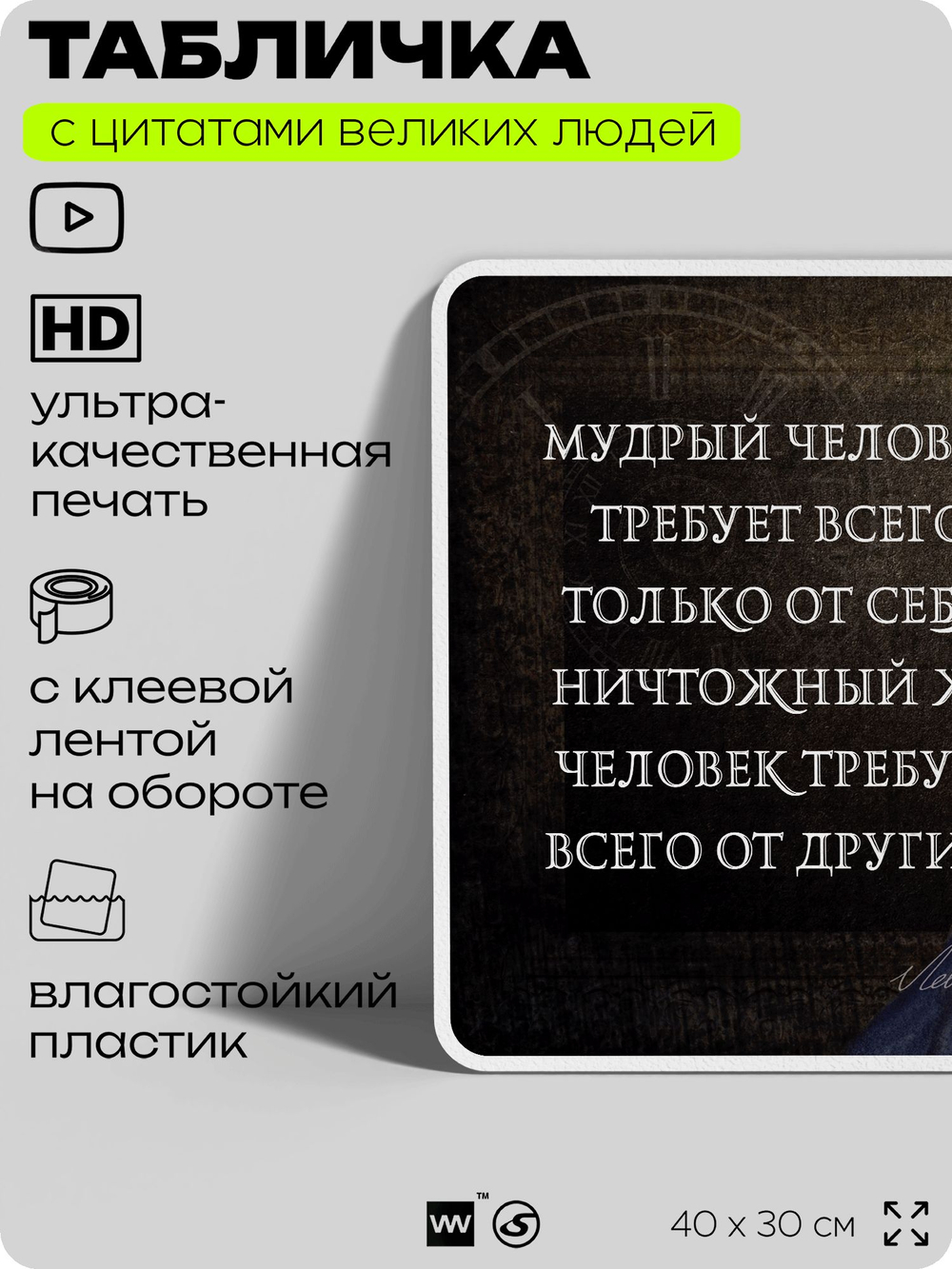 Литературный постер с цитатой Л. Н. Толстого для школы, на стену, на пластике, для интерьера, 40х30 см, Silver Plane x Айдентика Технолоджи