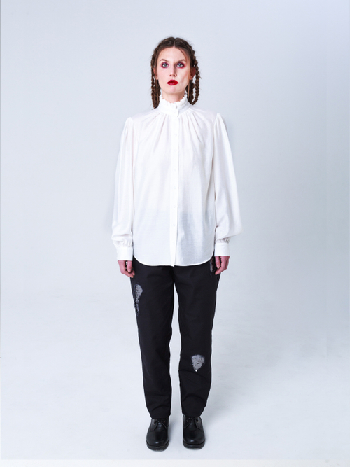 Блуза женская из тенсела и шелка "Крестьянская". Сливочный