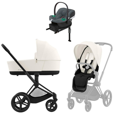 Коляска Cybex Priam IV Matt Black complete Aton B2 Steel Grey Base One 4 в 1 Off White