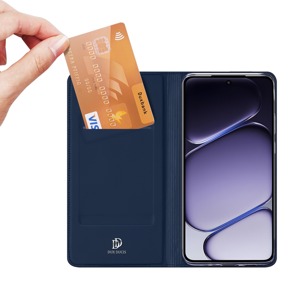 Чехол книжка из кожи синего цвета для OnePlus Nord CE6 Lite и Realme P4x, серия Skin Pro Series от Dux Ducis