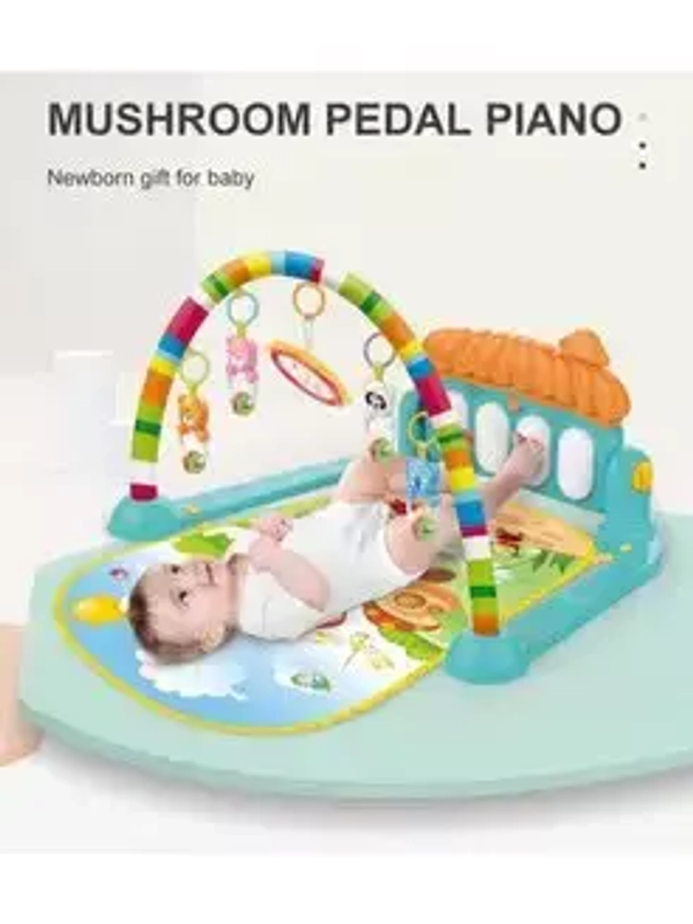 Развивающий коврик "PIANO FITNESS RACK" бирюзовый с игрушками на дугах