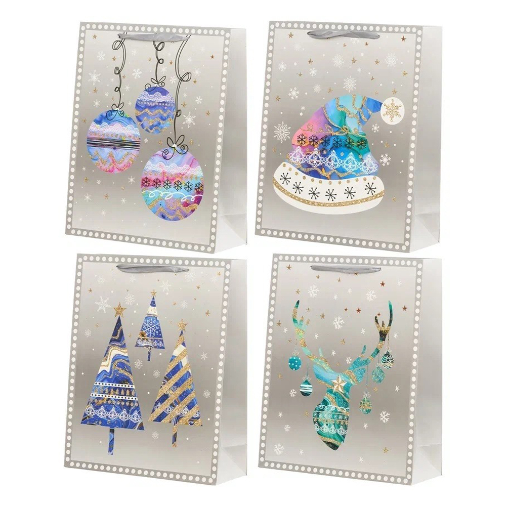 Подарочный пакет Basir, серия "Зима", бумажный, цветной с рисунком ассорти, размер 30*12*40 см