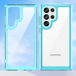 Противоударный чехол защитный c рамками бирюзового цвета для Samsung Galaxy S22 Ultra, мягкий отклик кнопок