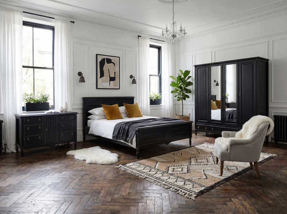 Шкаф 233х68х220, Джоли, распашной, 4 двери, с ящиками для одежды, из массива березы, черный, Makosa