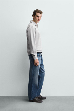 ZARA ТОЛСТОВКА-ПОЛО INTERLOCK НА МОЛНИИ, СЕРЫЙ МЕЛАНЖ