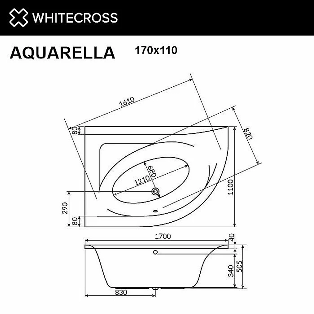 Акриловая ванна WhiteCross Aquarella 170x110 белая