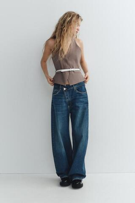 ZARA ДЖИНСЫ TRF BAGGY НА ЗАПÁХЕ СО СРЕДНЕЙ ПОСАДКОЙ, МОРСКОЙ СИНИЙ