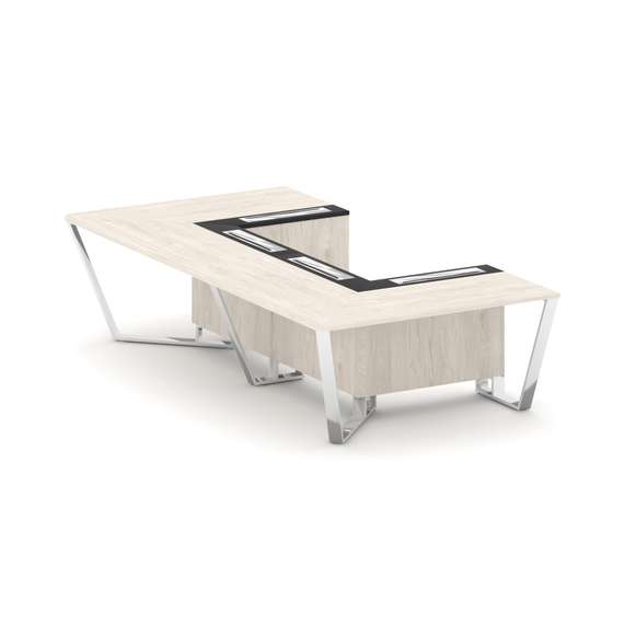 Steel Meet Стол переговорный П-образный MM-PR.B.SP-07P Денвер Светлый/Графит Глянец/Нержавеющая Стал