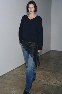 ZARA СВИТЕР ИЗ 100% ШЕРСТИ С V-ОБРАЗНЫМ ВЫРЕЗОМ, МОРСКОЙ СИНИЙ