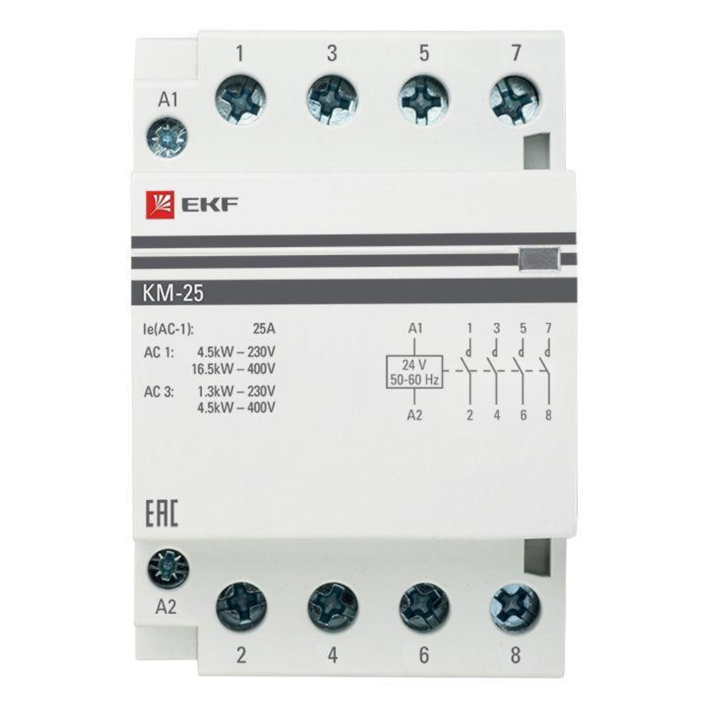 Контактор модульный 4NО 3мод. 24В AC КМ 25А PROxima EKF km-3-25-40-24v