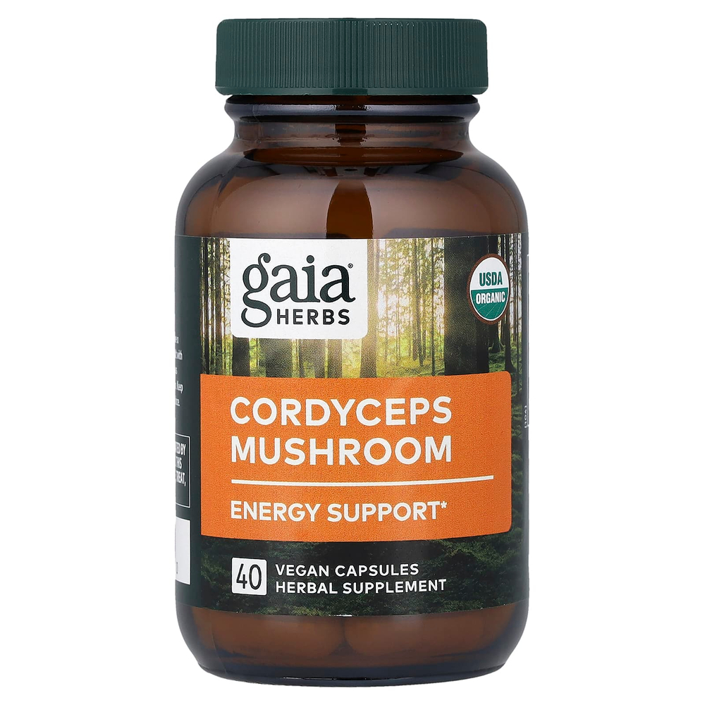 Gaia Herbs, Гриб кордицепс, 40 веганских капсул